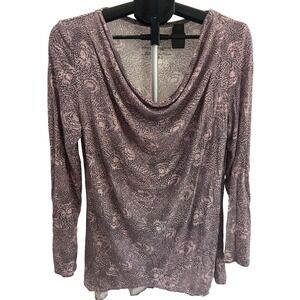 Jockey Thermals Women's Long Sleeve Cowl Neck Thermal Top LG Pink and Gray Print